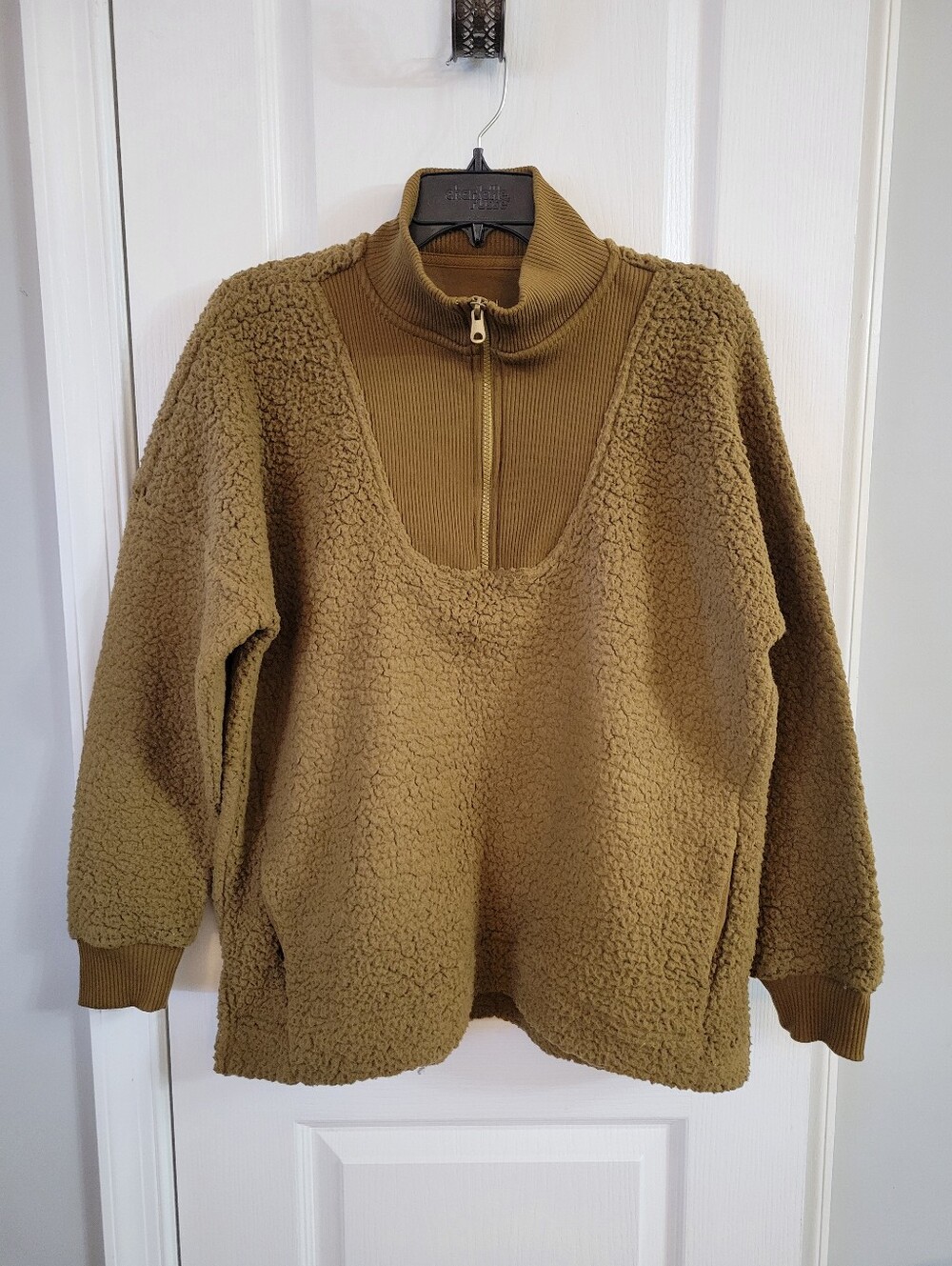 Aerie Dream Sherpa Quarter Zip Fleece Pullover Camel Brown Small Oversized Soft